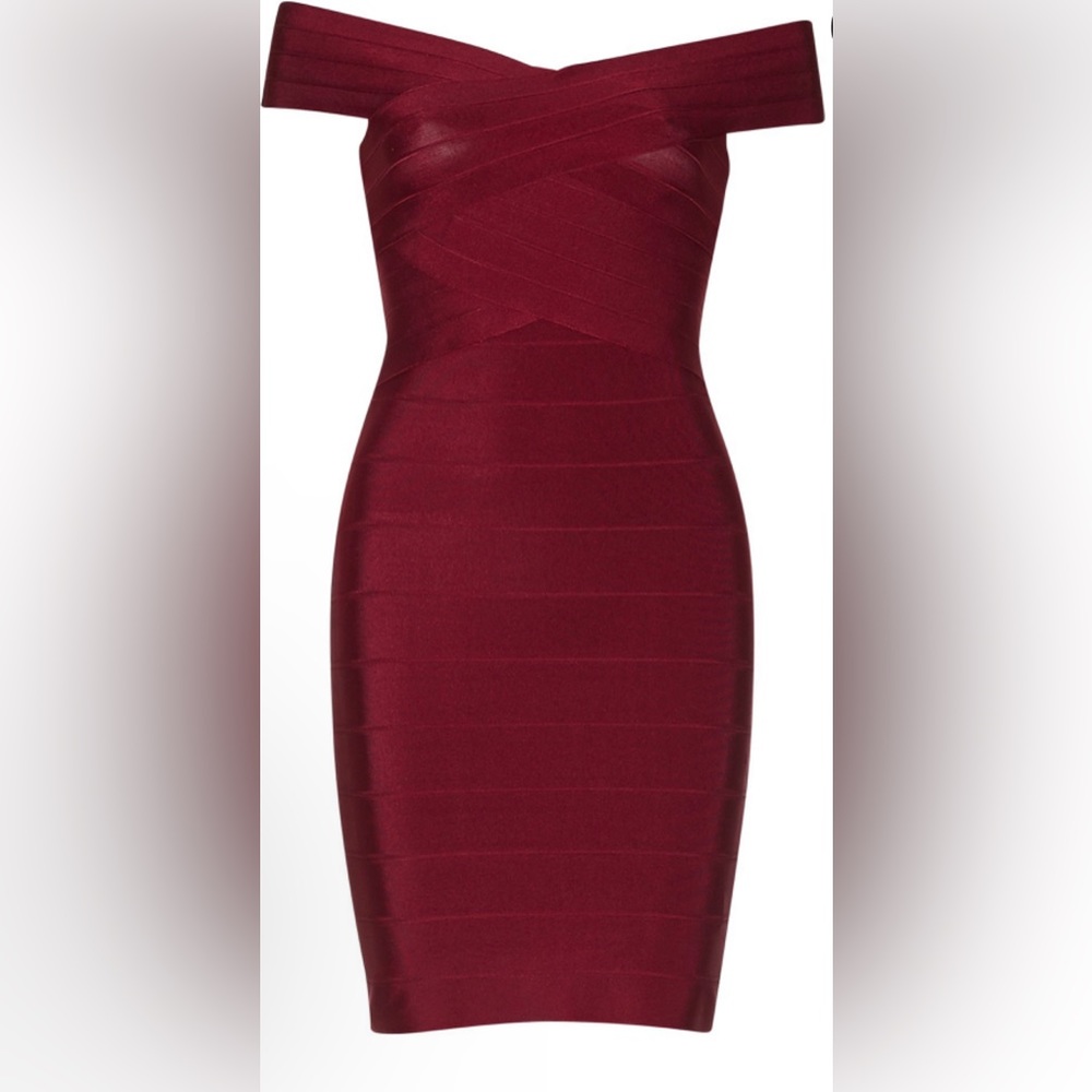 Fashion Nova Burgundy Cross Bardot off shoulder Bodycon Dress Size XL